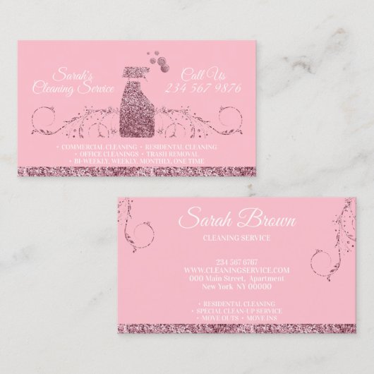 Blubble Gum Pink Reinigung funkelnde Maid Janitori Visitenkarte (Vorne/Hinten)