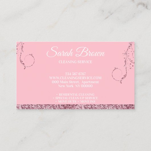 Blubble Gum Pink Reinigung funkelnde Maid Janitori Visitenkarte (Rückseite)