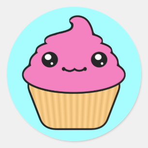 Blubble Gum Zuckerguss Kawaii Cupcake Round Runder Aufkleber