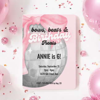 Blubble Letters Pink Bow Disco Ball Geburtstag Einladung