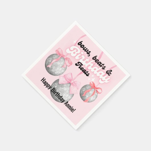Blubble Letters Pink Bow Ribbon Silver Disco Balls Serviette (Ecke)