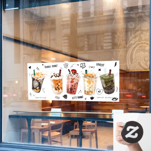 Blubble Milk Tea Boba Pearl Milk Yummy Drinks Fensteraufkleber (Café-Fenster)