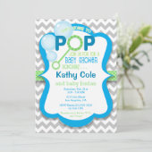 Blubble Pop Boy Baby Dusche Blue & Green Einladung (Stehend Vorderseite)