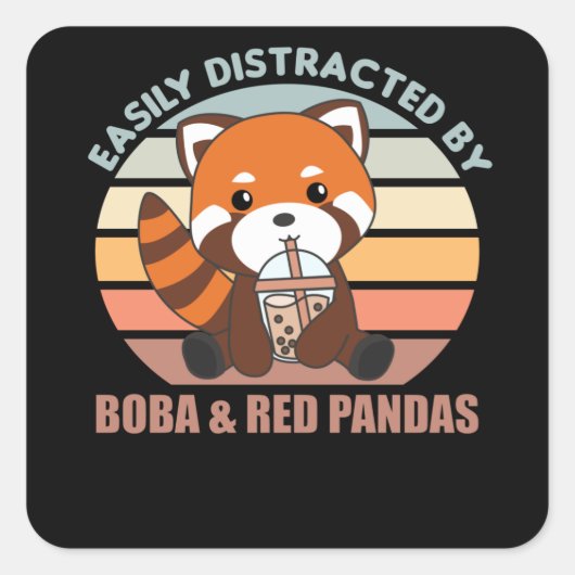 Blubble Tea Red Panda Chocolate Niedlicher Tiere B Quadratischer Aufkleber (Vorderseite)