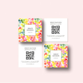 Blubble Tee Regenbogen Rosa Orange Green QR Code Quadratische Visitenkarte