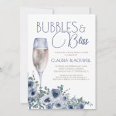 Blubbles Bliss Champagne Blue Brautparty Einladung (Vorderseite)