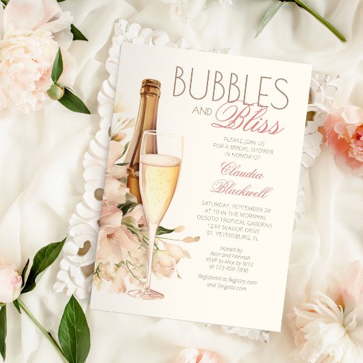 Blubbles Bliss Floral Champagne Brautparty Einladung