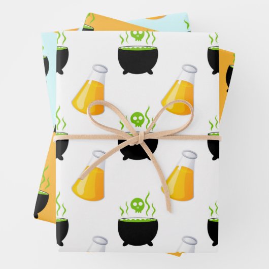 Blubbling Cauldron Magic Pop Skull Halloween Geschenkpapier Set (Beispiel)
