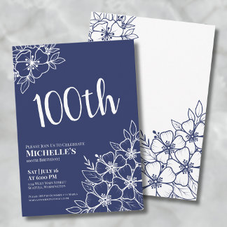 Blue 100. Geburtstagsparty Einladung