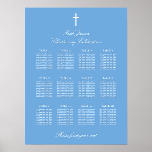 Blue 12 Table Christening Seating Chart Poster (Vorne)