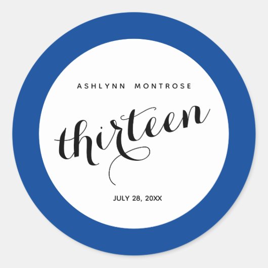 Blue 13. Birthday Classic Round Sticker (Vorderseite)