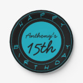 Blue 15th Birthday Party Personalisiert Paper Tell Pappteller (Vorderseite)