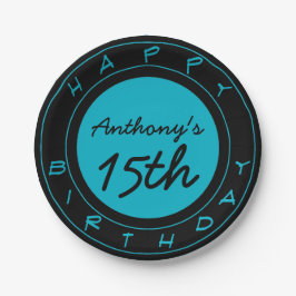 Blue 15th Birthday Party Personalisiert Paper Tell Pappteller