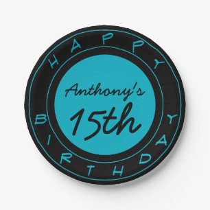 Blue 15th Birthday Party Personalisiert Paper Tell Pappteller