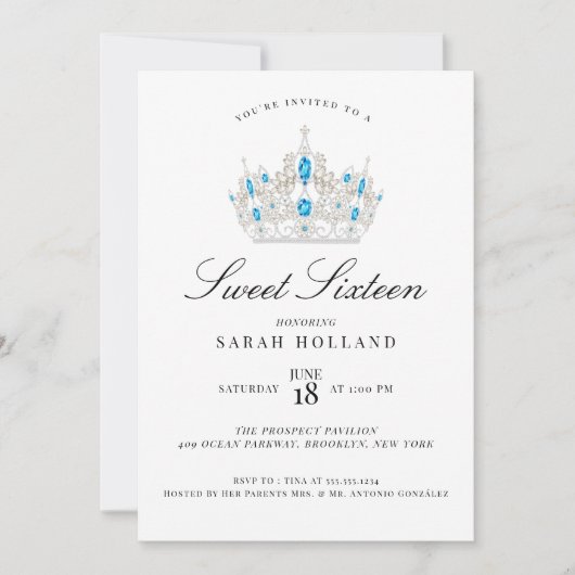 Blue 16 . Geburtstag Einladung (Vorderseite)