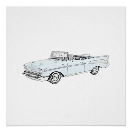 Blue 1957 Chevy Bel Air Convertible Illustration Poster (Vorderseite)