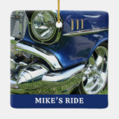 Blue 1957 Chevy, Name oder Meldung, Ihr Foto Keramikornament (Rückseite)