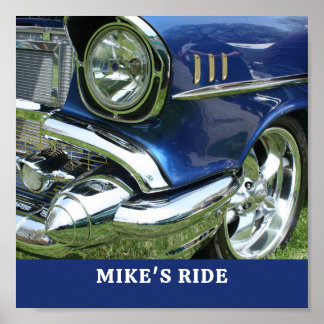 Blue 1957 Chevy, Name oder Meldung, Ihr Foto Poster