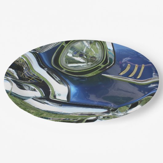 Blue 1957 Chevy Vintage Car Pappteller (Schrägansicht)