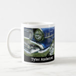 Blue 1957 Chevy Vintage Car Photo, DIY Name Kaffeetasse<br><div class="desc">Blue 1957 Chevy Vintage Car photo with chrome engine and personalized name in white text on black. Click “Customize” to easily change colors and type styles. You can also replace photo with your photo.</div>
