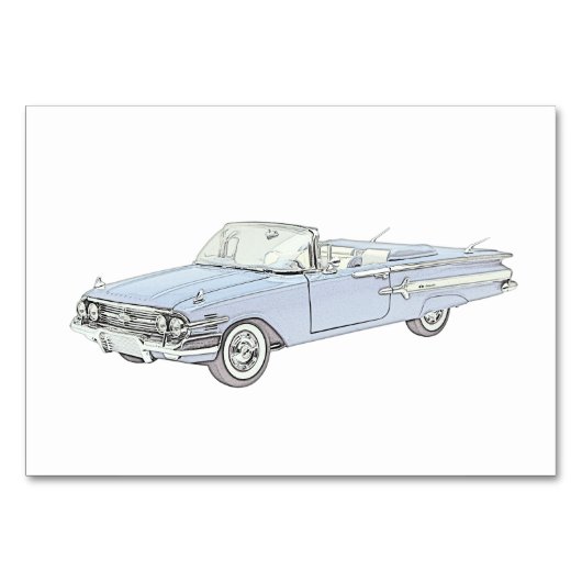 Blue 1960 Chevy Impala Konvertible Illustration Tischnummer (Vorderseite)