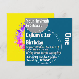 Blue 1. Geburtstag Einladung
