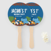 Blue 1. Geburtstag Jungle Safari Thema Fächer (Vorne und Hinten)