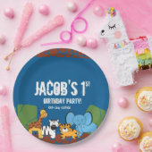 Blue 1. Geburtstag Jungle Safari Thema Pappteller (Party)