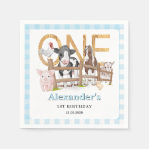 Blue 1 Geburtstagsfarm Animals Barnyard Kids Serviette