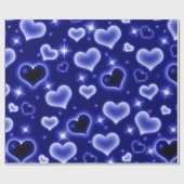 Blue 2000er Herz Wrapping Paper Geschenkpapier (Flach)