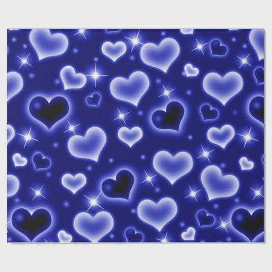 Blue 2000er Herz Wrapping Paper Geschenkpapier (Flach)