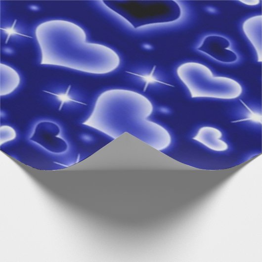 Blue 2000er Herz Wrapping Paper Geschenkpapier (Ecke)