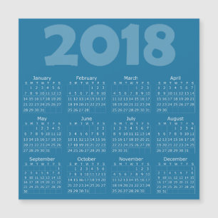 Blue 2018 Calendar Square Magnetkarte