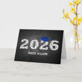Blue 2025 Graduation Cap on Black Rock Karte (Gelbe Blume)