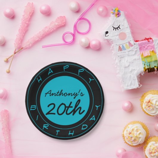 Blue 20 th Birthday Party Personalisiert Paper Tel Pappteller (Party)