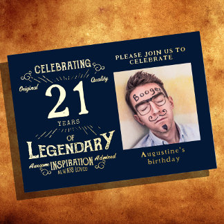 Blue 21. Geburtstag Vintages Gold Folieneinladung