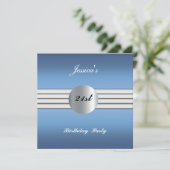Blue 21. Geburtstagsfeier Party Einladung (Stehend Vorderseite)