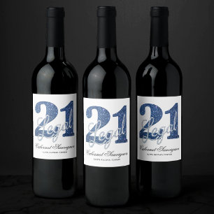 Blue 21 und Legal Individuelle Name 21. Geburtst Weinetikett
