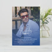 Blue 28. Geburtstagseinladung Geburtstagsparty Fot Einladung (Stehend Vorderseite)