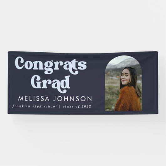 Blue 2 Tone Retro Foto Grad Party Banner (Horizontal)