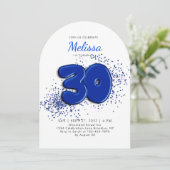 Blue 30. Balloons Adult Arch Geburtstag Einladung (Stehend Vorderseite)