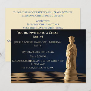 Blue 30. Geburtstag Party Schach King Einladung