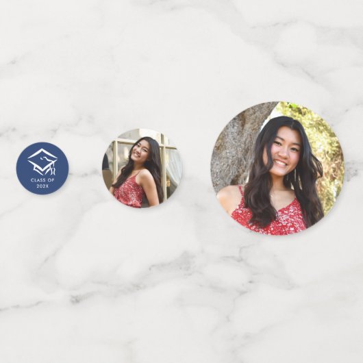 Blue 3 Foto Abschluss Moderne Script Hearts Cap Konfetti (Rückseiten)