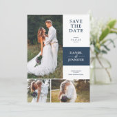Blue 3-Foto Gallery Wedding rettet den Termin Save The Date (Stehend Vorderseite)