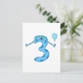 Blue 3. Geburtstag Cartoon. Postkarte (Stehend Vorderseite)