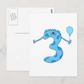 Blue 3. Geburtstag Cartoon. Postkarte (Vorne/Hinten)