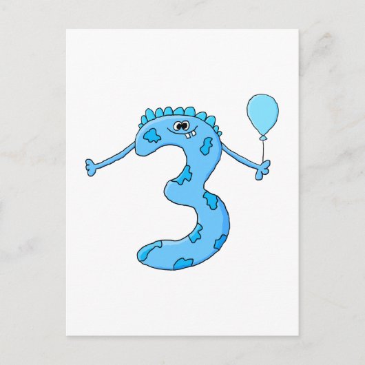 Blue 3. Geburtstag Cartoon. Postkarte (Vorderseite)