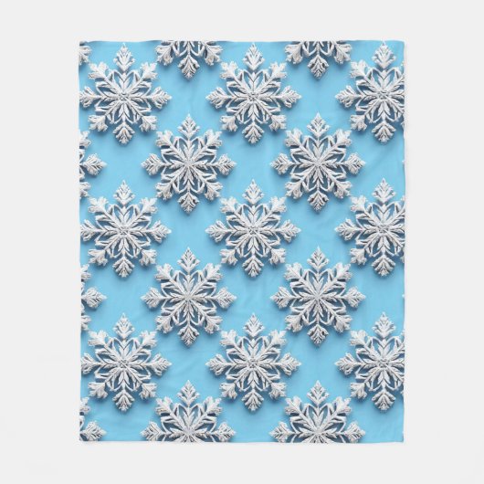 Blue 3d Schneeflocken Fleecedecke (Vorderseite)