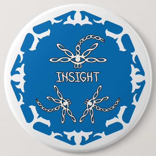 Blue, 3rd Eye Chakra "Insight" Dragonfly White BG Button (Vorderseite)