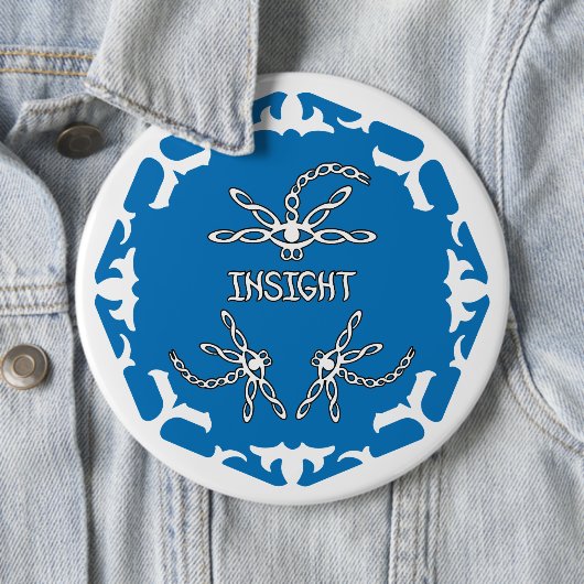 Blue, 3rd Eye Chakra "Insight" Dragonfly White BG Button (Beispiel)